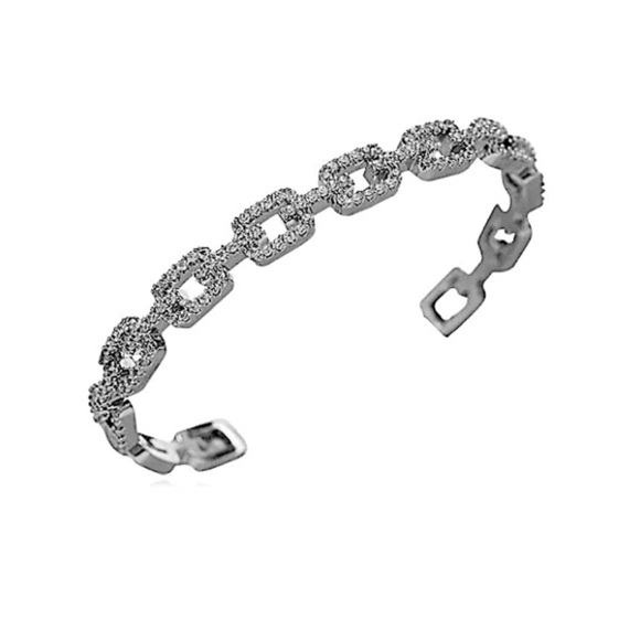 Silver Crystal Bangle Cuff Rhinestone Bracelet - Picture 8 of 11